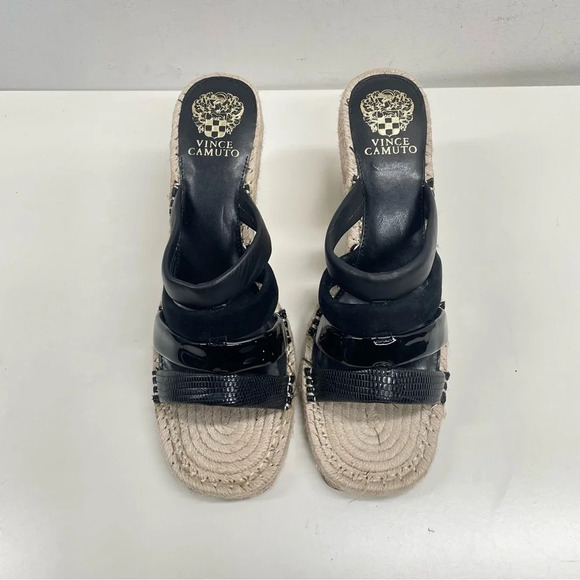 VINCE CAMUTO Black Molisana Wedge Slip On Leather Espadrille Shoes Size 11 - Picture 2 of 9